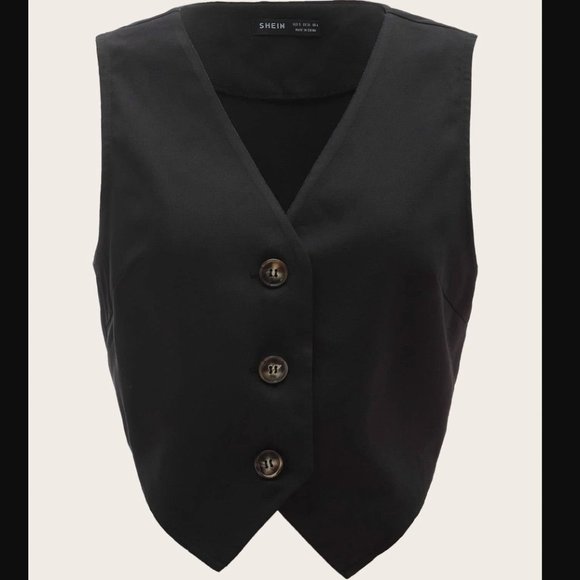 Black Button Front Vest - Picture 1 of 4